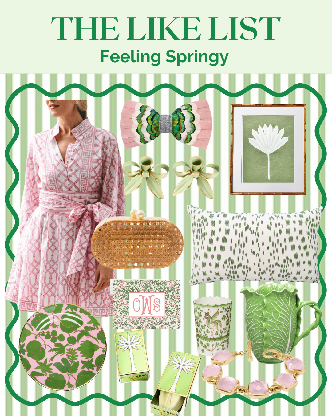 pink dress, pink and green home finds, pink and green bowtie